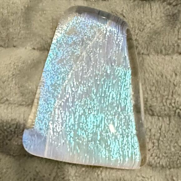 Dichroic Glass Pendant – Iridescent Ice Blue Textured Fused Art Piece - Picture 16 of 16